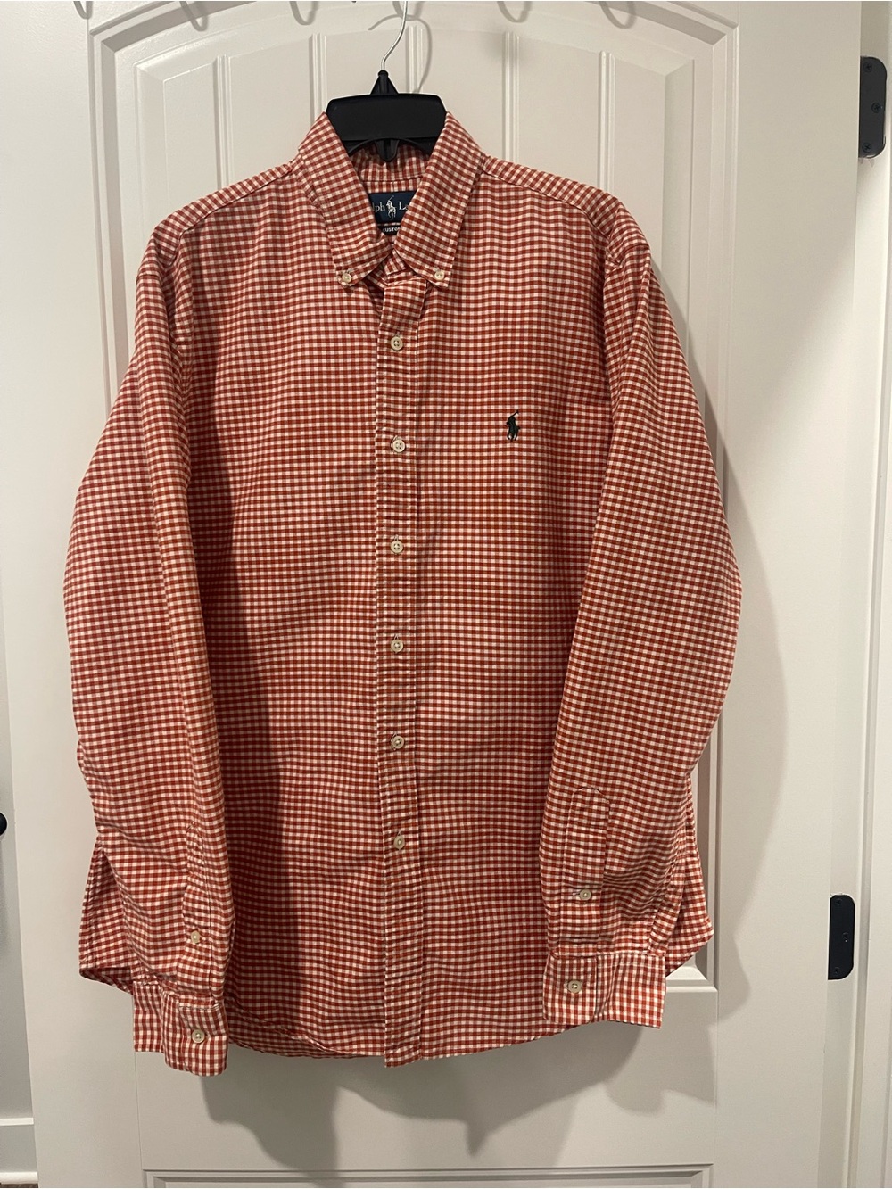 Ralph Lauren Red-Orange Gingham Button-Down Shirt | Large